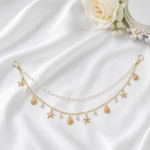 Rear View Mirror Charm Ocean Double Chain Pearl Beach Car Decor - Image 7