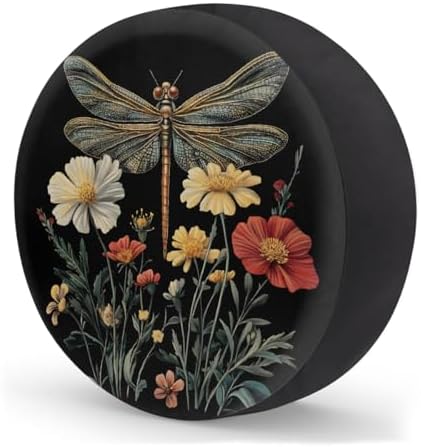 Spare Tire Cover for RV Trailer, Boho Dragonfly Flower Waterproof Sun Leather - Image 2