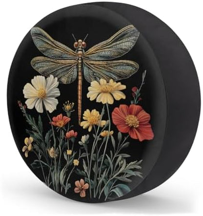 Spare Tire Cover for RV Trailer, Boho Dragonfly Flower Waterproof Sun Leather - Image 2