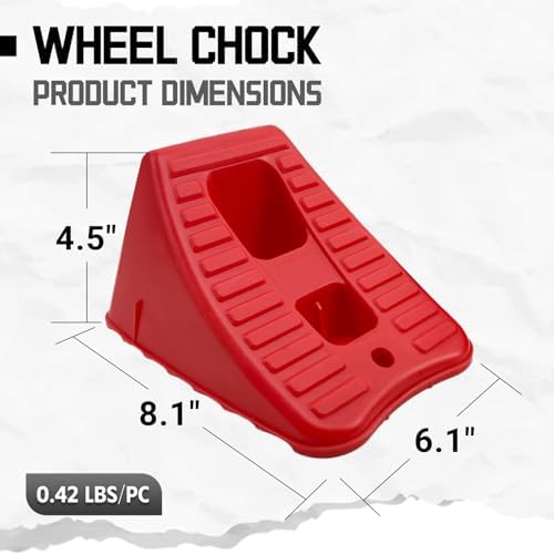HOXWELL Wheel Chocks for Travel Trailers, 2 Pair Non Slip Red Wheel Wedge - Image 4