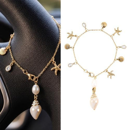 Seashell Tassel Car Charm, Rear View Mirror Pendant by CRASHOT