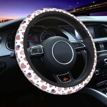 4th of July American Flag Steering Wheel Covers Universal 15 Inch Non Slip by KUOAICY