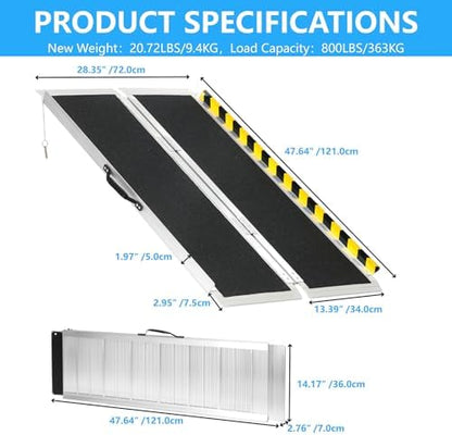 4FT Portable Wheelchair Ramp, Non-Slip Aluminum Folding Handicap Ramp, 800 LBS - Image 2