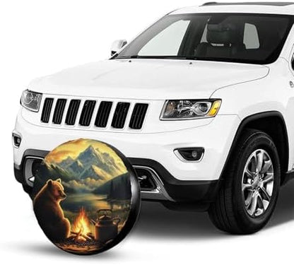 Bear Campfire Moutain Universal Spare Tire Cover, 17 Inch, Cute Waterproof - Image 7
