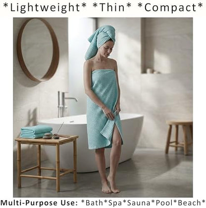 PÜSKÜL Natural 100% Turkish Cotton Waffle Bath Towels Set of 2, Extra-Large - Image 2