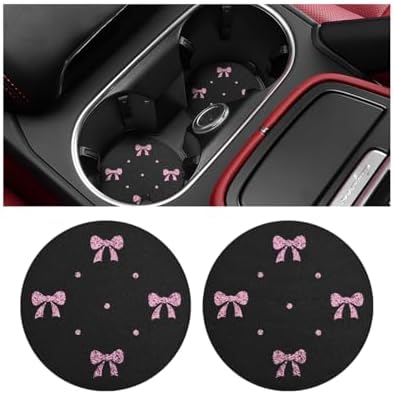 2PCS Car Coasters Rhinestone Bow Cup Holder Pad Anti-Slip Pink by KHGUZ