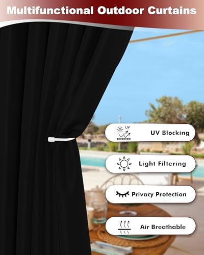 Grommet Outdoor Curtains for Patio Waterproof 8 Pcs 54x108 In Black - Image 3