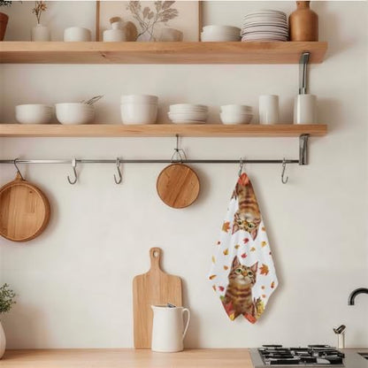 Cute Cat Autumn Decor Kitchen Towels, Fall Decorations Waffle Hand Towels - Image 3