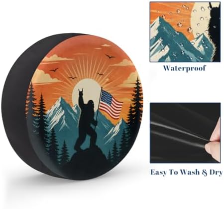Bigfoot American Flag Spare Tire Cover Wheel Covers Protectors Waterproof - Image 4