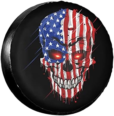 American Flag Skull Patriotic Spare Tire Cover, Universal Wheel Tire Cover by FEIONAGY