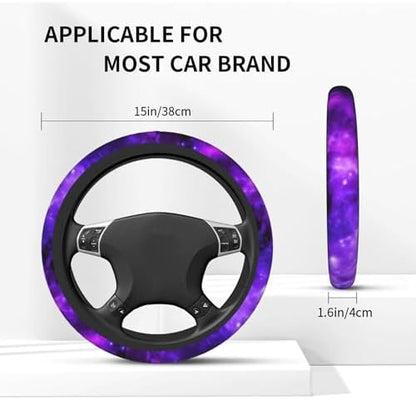 Starry Sky Purple 3Pc car Set: Steering Wheel Cover 15in + 2 Cup Coasters - Image 2