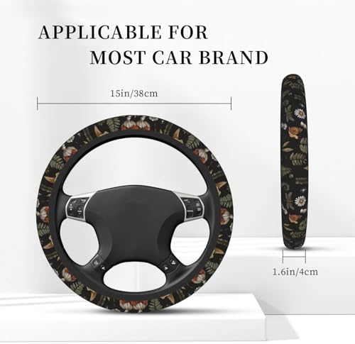 KARREAL Vintage Mushroom Dragonfly Flower Steering Wheel Cover - Image 4