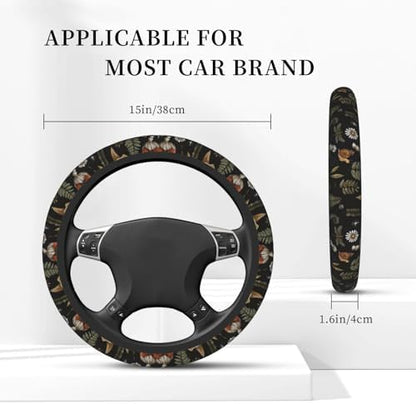 KARREAL Vintage Mushroom Dragonfly Flower Steering Wheel Cover - Image 4