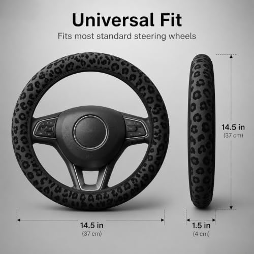15 Inch Neoprene Steering Wheel Cover Nonslip Black Leopard Print - Image 3
