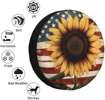 Spare Tire Cover for RV Camper, Retro American Flag Sunflower Tire Cover - Image 5