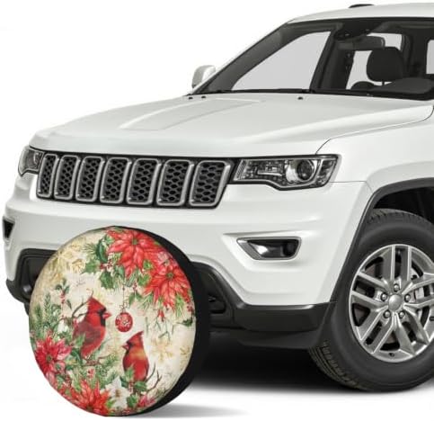 Winter Gold Snowflakes Spare Tire Cover Red Bird Decor Waterproof Wheel Tire - Image 3