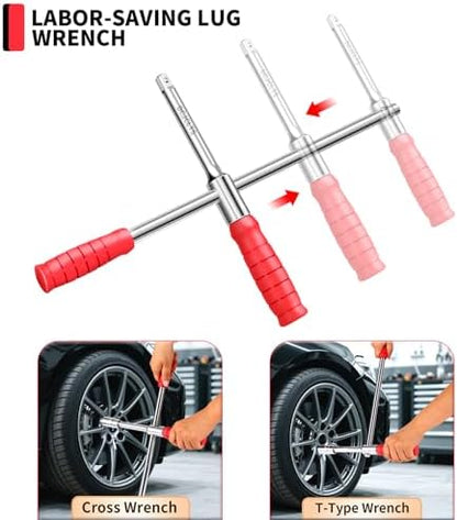 4 Way Lug Wrench, Extended Tire Iron, 1/2" Drive, 17/19mm & 21/23mm - Image 4