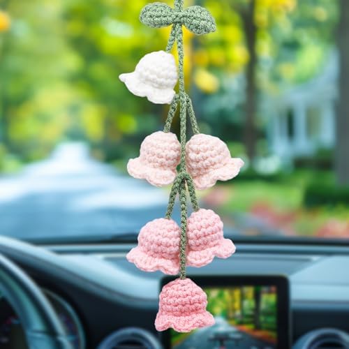 Car Mirror Hanging Accessories, Cute Bellflower Hand Knitted Car Pendant by MEAJOO