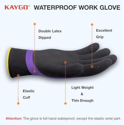 KAYGO Waterproof Work Gloves, Non-Slip Double Latex Coated - Image 2
