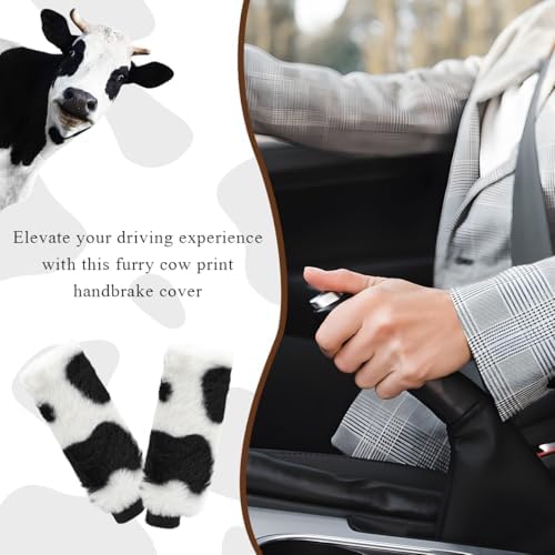 Cow Print Car Handbrake Cover, Cute Cow Print Anti-Slip Plush Handbrake - Image 6