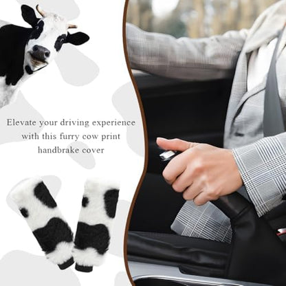 Cow Print Car Handbrake Cover, Cute Cow Print Anti-Slip Plush Handbrake - Image 6