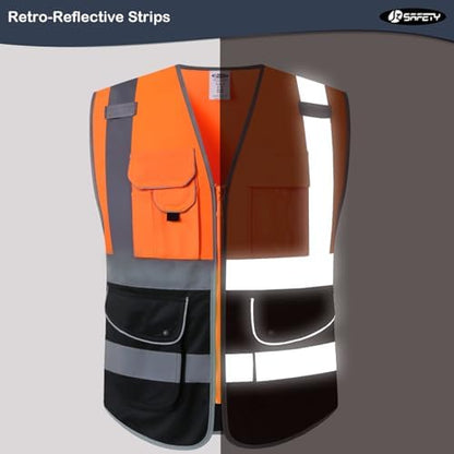 JKSafety Safety Vest for Men Women Reflective Hi Vis JK150 OBlack 3XL - Image 4