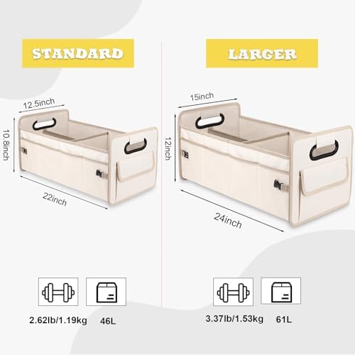 Car Trunk Organizer, Collapsible Car Organizers and Storage Large Beige - Image 3