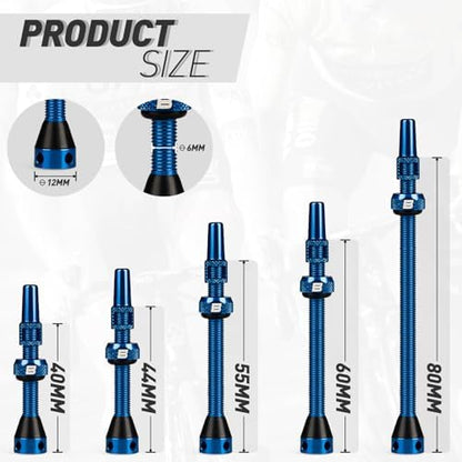 BWSHLF Tubeless Presta Valve Stem 40/44/55/60/65/80/100 mm, Super Light Alloy - Image 3