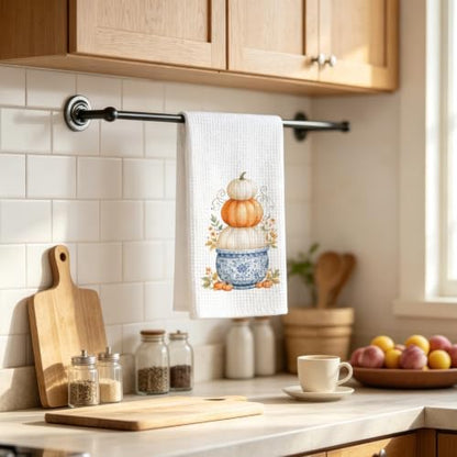 Harvest Pumpkin Kitchen Towel, Chinoiserie Fall Decor Gift Dish Towel - Image 2