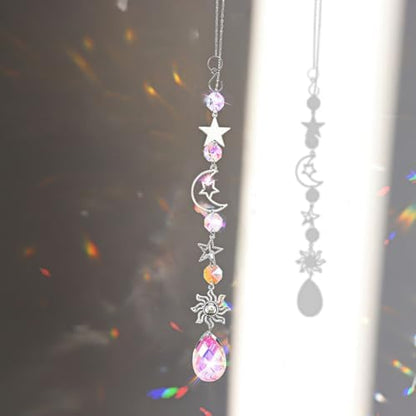 Moon and Star Rear View Mirror Charm, Crystal Boho Car Hanging Decor Cute - Image 2