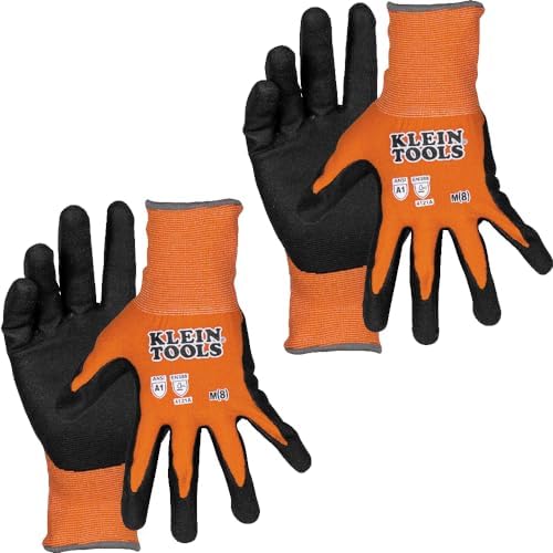 KLEIN TOOLS 60580 Work Gloves, Knit Dipped Cut Resistant ANSI A1 Nitrile Coated by Unknown