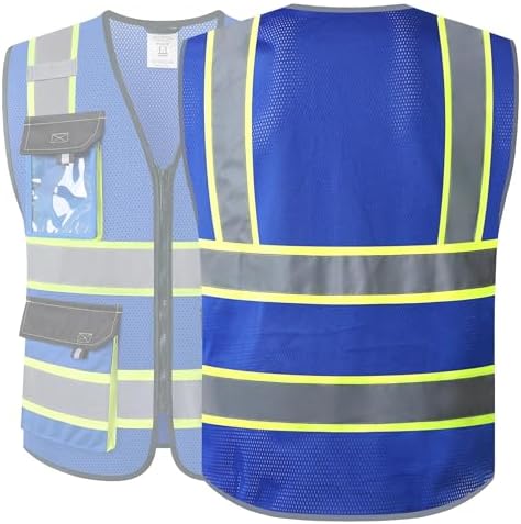 JKSafety Safety Vest for Men Women Hi Vis Reflective Vest JK220 Blue XL - Image 5