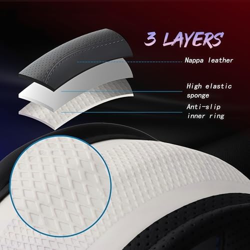 Leather Car Steering Wheel Cover, Tricolor Sporty Style, Breathable - Image 4