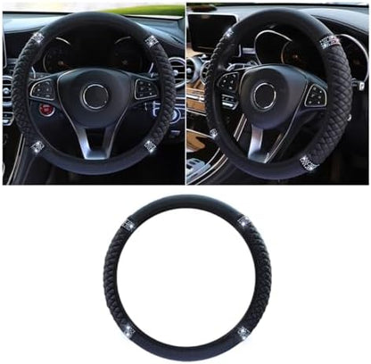 JOYCOURT 15 Inch Bling Soft Leather Car Steering Wheel Cover by JOYCOURT