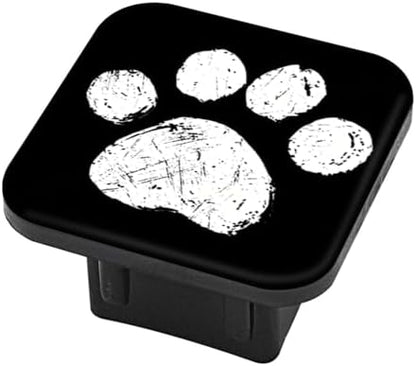 Trailer Hitch Cover, Cute White Cat Dog Paw Print On Black Hitch Cover Rubber - Image 2