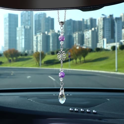 Car Rear View Mirror Accessories Dasiy Car Hanging Ornament, Amethyst Handmade - Image 2