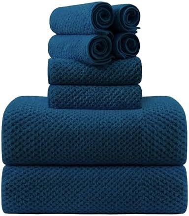 8-Piece Navy Bath Towel Set, 2 Extra Large Bath Towel Sheets, 2 Hand Towels and by Smuge