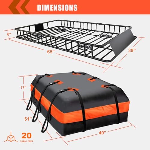 Roof Rack Carrier Carrier Basket 65"*39"*6"+Waterproof Bag 20 Cubic Feet - Image 2