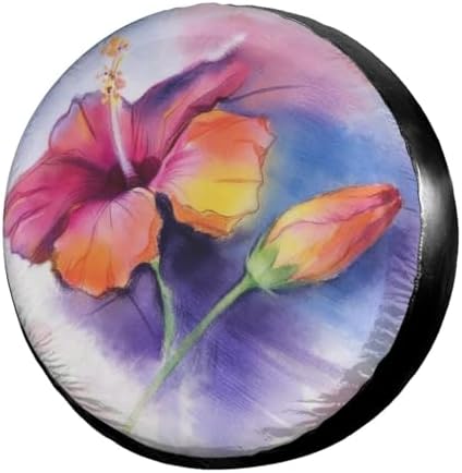 Delerain Colorful Hibiscus Flower Spare Tire Cover by Delerain