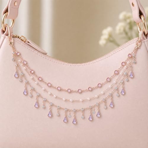 Triple Layer Water Drop Zircon Rear View Mirror Charm Purple Car Hanging - Image 6
