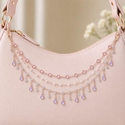 Triple Layer Water Drop Zircon Rear View Mirror Charm Purple Car Hanging - Image 6