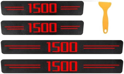 Door Sill Protectors for RAM 1500 & Silverado 1500, Carbon Fiber Leather by CHIYLE