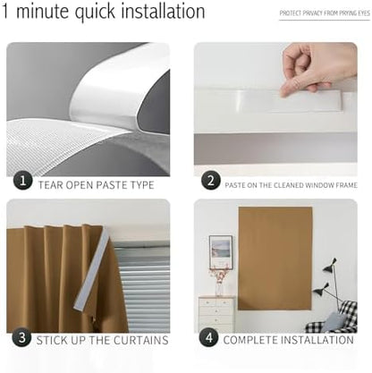 Thermal Blackout Curtains with Self-Adhesive Tape, No Rod No Drill Easy Install - Image 4
