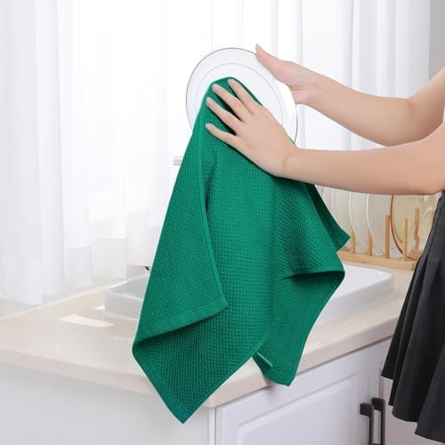 Homaxy 100% Cotton Waffle Weave Kitchen Dish Towels 4-Pack, Dark Green - Image 4