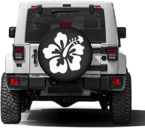 White Hibiscus Flower Spare Tire Cover Dust-Proof Wheel Tire Cover Fit Trailer - Image 2