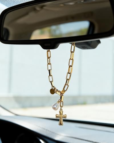 Steering Wheel Rosary for Car, Pearl Rosary Cross Car Charm Accessory, - Image 3