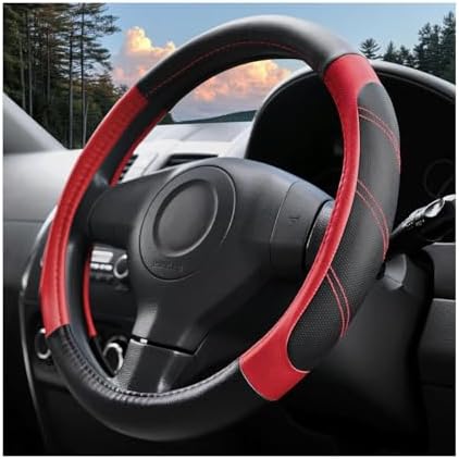 14.5-15 Inch Leather Steering Wheel Cover, Non Slip by HAMOJUF