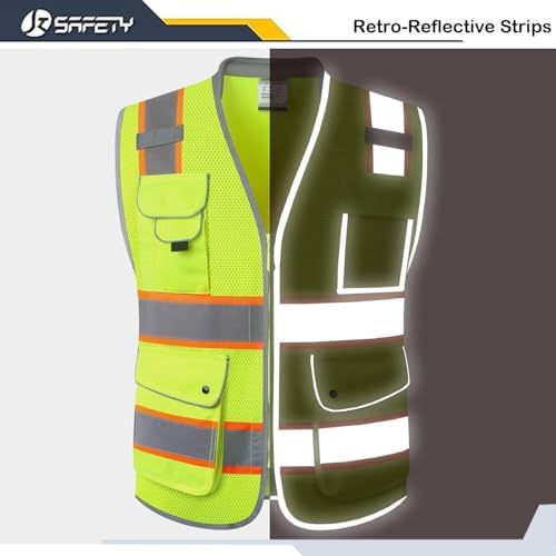 JKSafety Hi Vis Safety Vest for Men Women Cushioned Collar JK101 Yellow 5XL - Image 4
