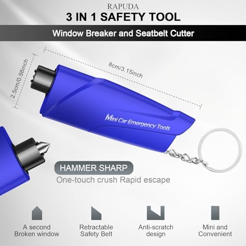 RAPUDA Window Breaker Seatbelt Cutter, 3-in-1 Mini Glass Breaker, 3 Pack Car - Image 2