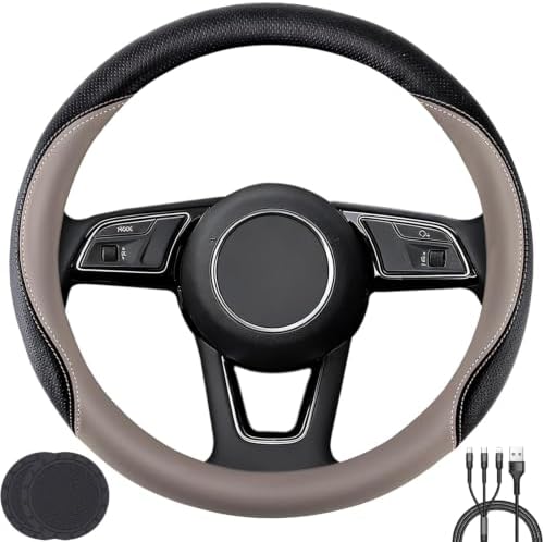 Car Steering Wheel Cover, Non-Slip Leather Protector by KANYO-AUTO